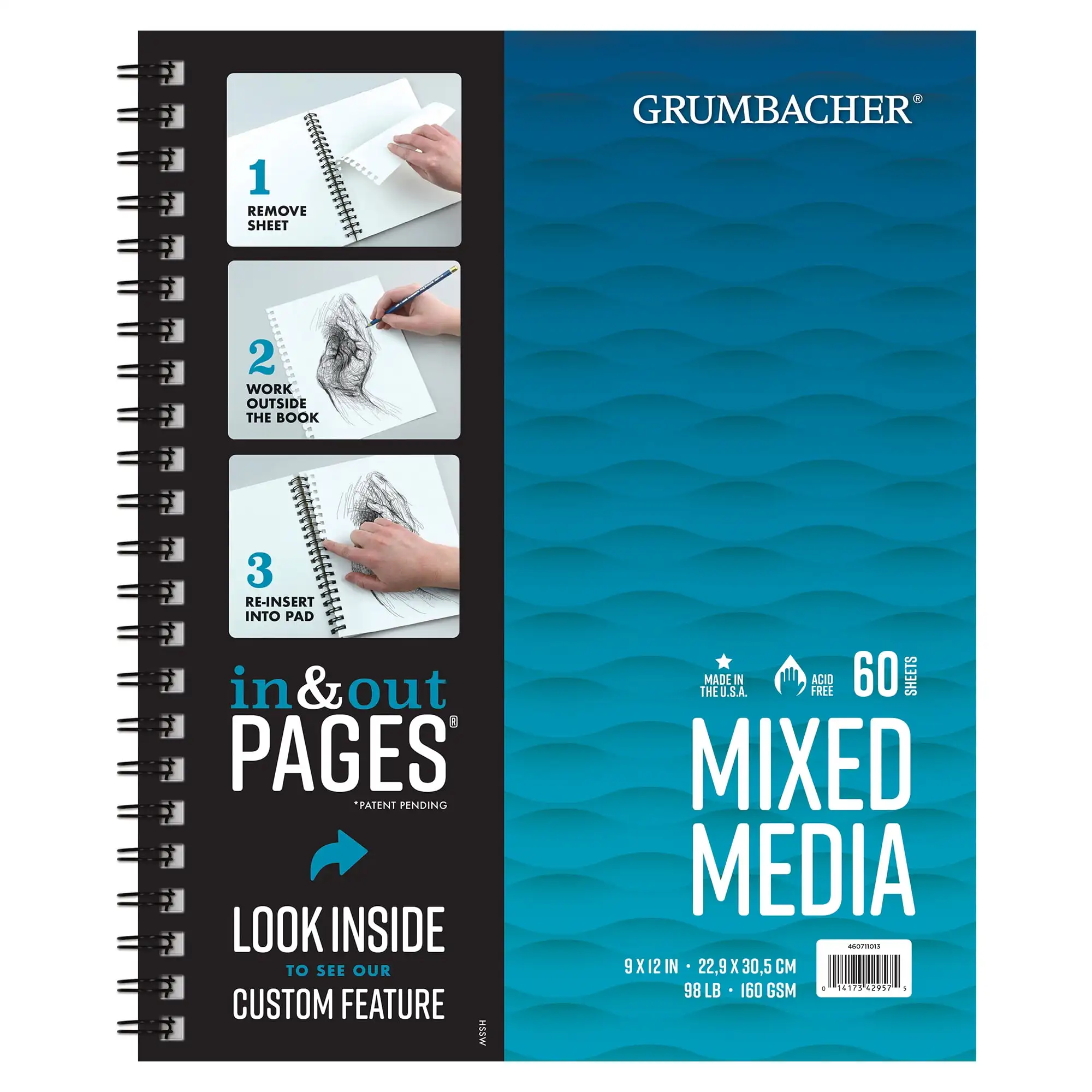 

Grumbacher Mixed Media Pad 9 X 12 98lb./160GSM, 60 Paper Sheets, Side Wire