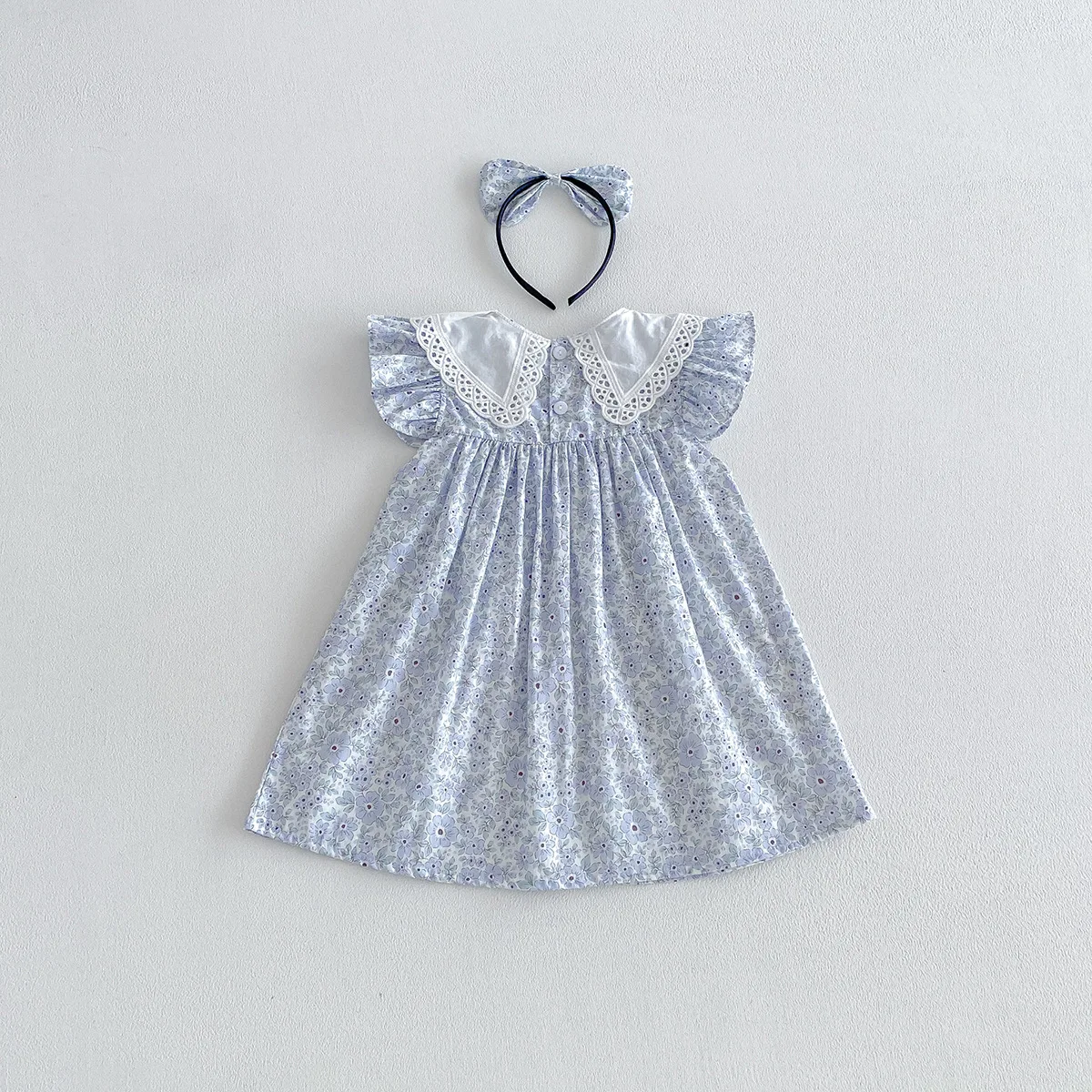 ZOETOPKID Sommer Baby Mädchen Kleidung Blumenmuster Kurzarm-Strampler Baby Bodysuit Puppenkragen Jumpsuit Spitzen-Blütenblatt-Kragen Outfit – Detail 10