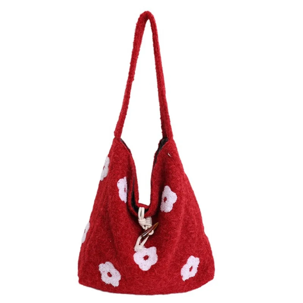 

Sweet Large Capacity Tote Bag Soft Polyester Lining Versatile Floral Handle Bag INS Furry Material Underarm Bag Women