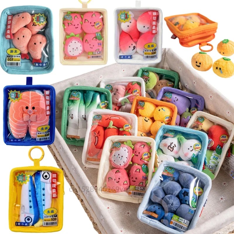 Werbeartikel: Plüsch-Taschenanhänger mit Meeresfrüchten, Obst und Gemüse – Mini-Hängedekoration für Taschen (Orange, Pitaya, Aubergine)