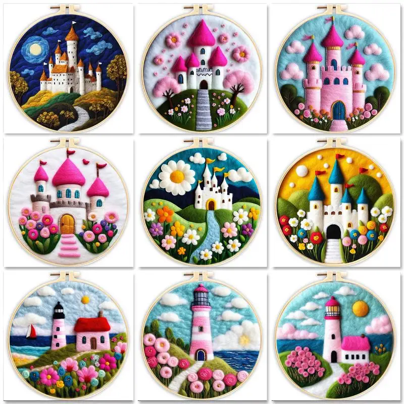 

GATYZTORY DIY Wool Felting Painting Set Embroidery Castle Needle Wool Painting With Frame Handiwork Home Decor Unique Gift