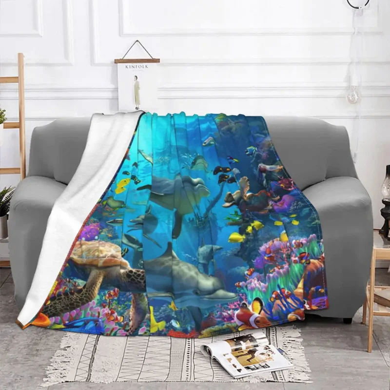 Dolphin Playground Blanket Fleece Spring Autumn Animal Ocean Lightweight Throw Blankets for Sofa Couch Bedding Throws