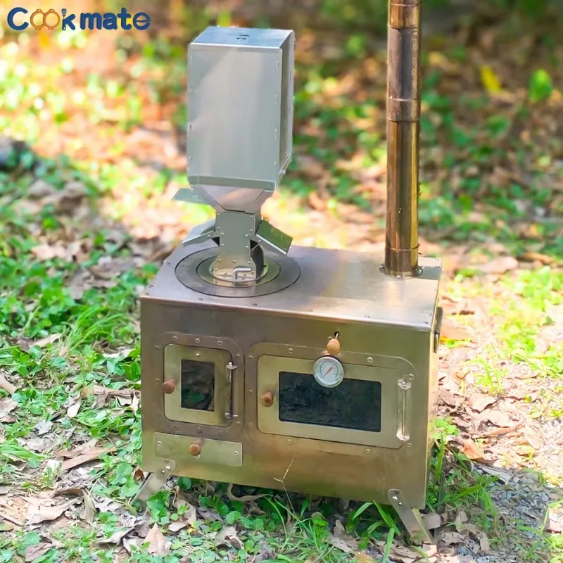 Pellet Stove Silver Burner Outdoor Camping Fire Wood Heater Portable Temperature Control Oven Picnic Cooking Tent Keep Warm