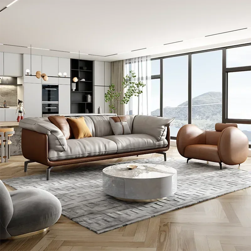 أريكة ناعمة بسيطة إسكندنافية عتيقة للفتيات البني 3 مقاعد أريكة مصممة من الجلد مقعد الحب موبليس بارا سالاس مودرنوس أثاث منزلي