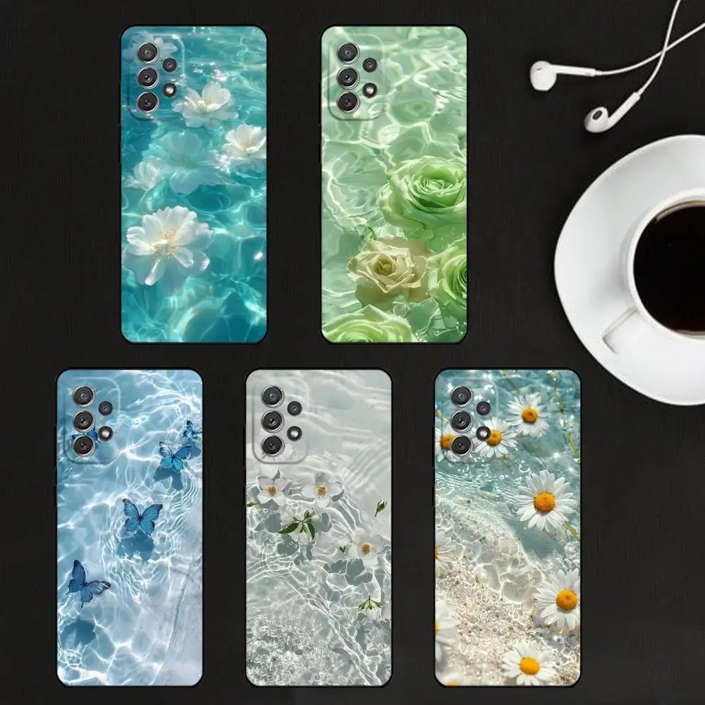

Pale Petals Glass Waves Phone Case For Samsung S25,S24,S21,S22,S23,S30,Ultra,S20,Plus,Soft Black Shell