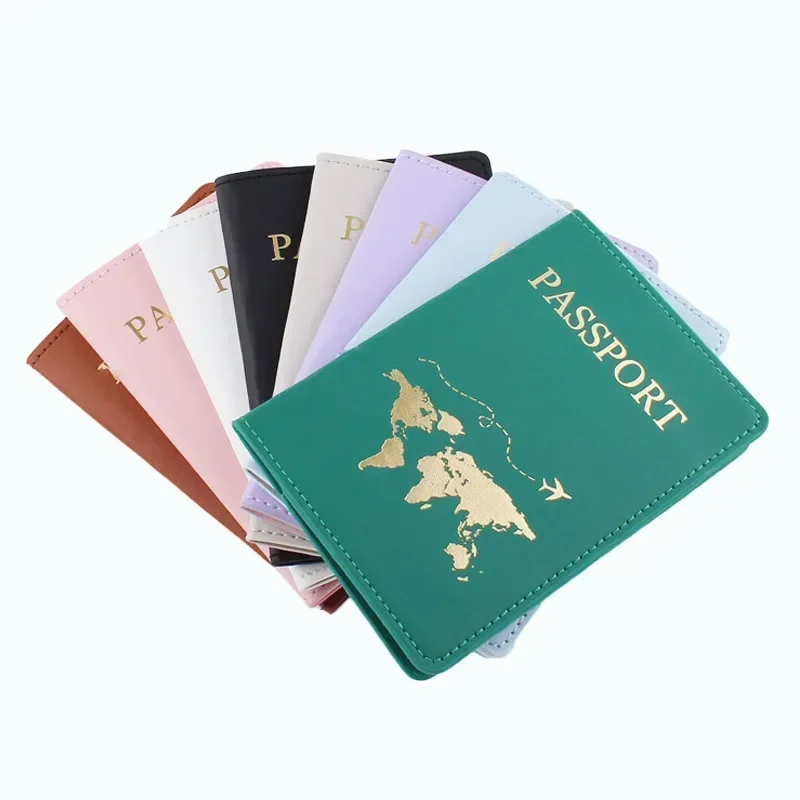 World Trip Passport Cover Case for International Travel Passport Holder PU with ID Credit Card Slot Pocket Passport Protector