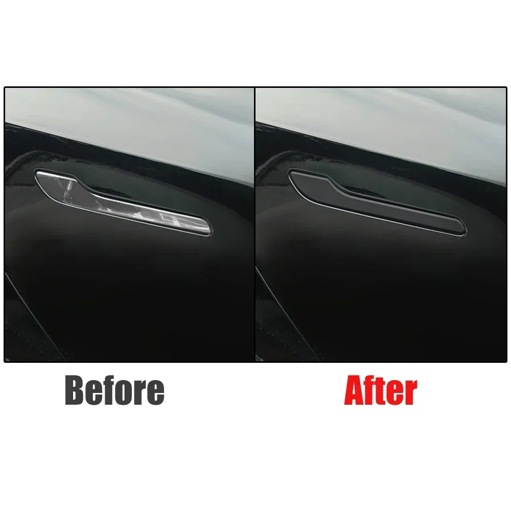 4pcs Set of Black Carbon Fiber Door Handle Covers for Tesla Model 3 & Y - Scratch-Resistant  Tape Polished Finish Amagi