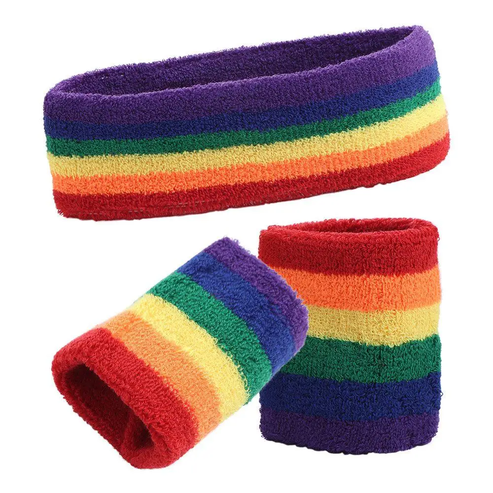 

Colorful Rainbow Tennis Headband Polyester Elastic Sport Wristband Gradient Sweat Band Towel Athletic Sweat Bands Table Tennis