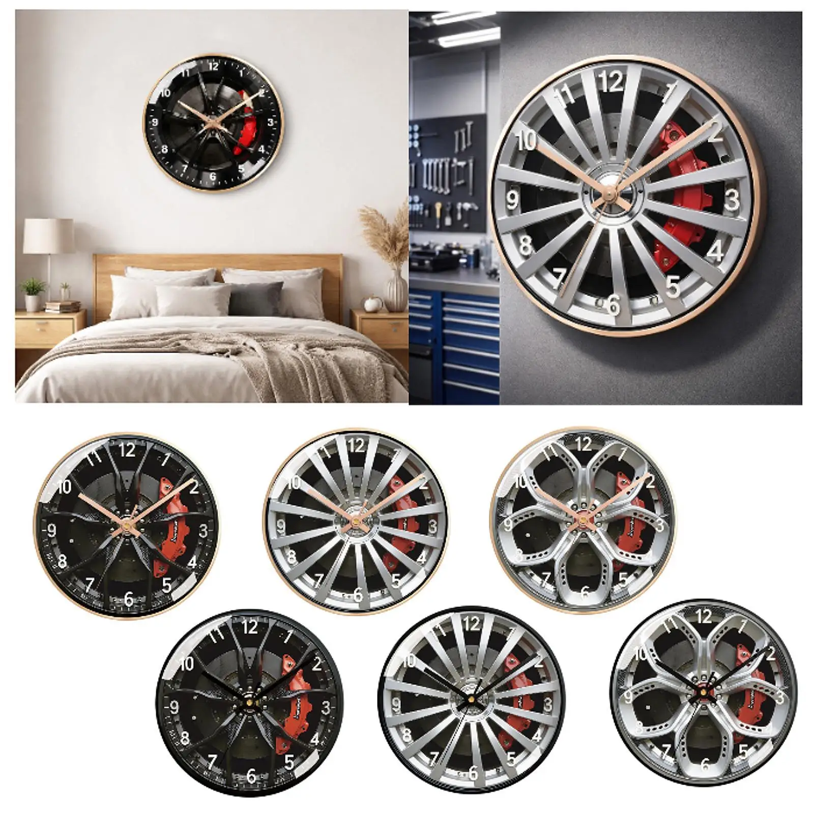 Wheel Wall Clock Gifts Modern Home Decor Ornament Quiet Round Clock Garage Wall Clock for Living Room Mechanic Shop Office Home