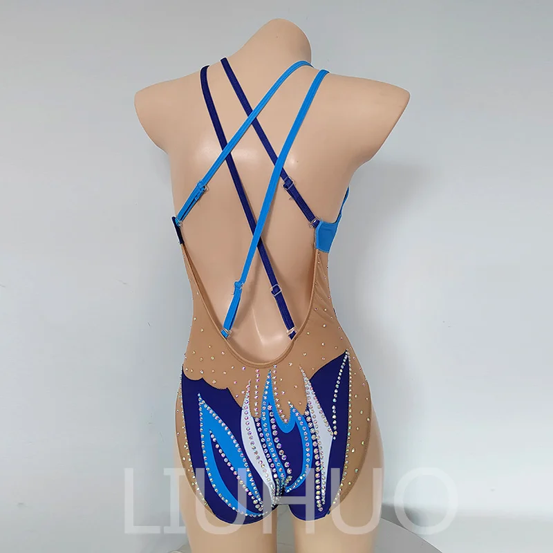 LIUHUO Rhythmic Gymnastics Leotards Girls Synchronized Swimming Suits Team Sports Competition Teamwear Blue