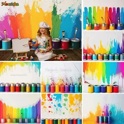 Painting Graffiti Wall Background Photography Kids Back to School Party Backdrop Rainbow Paint Can Decor Student Photo Studio
