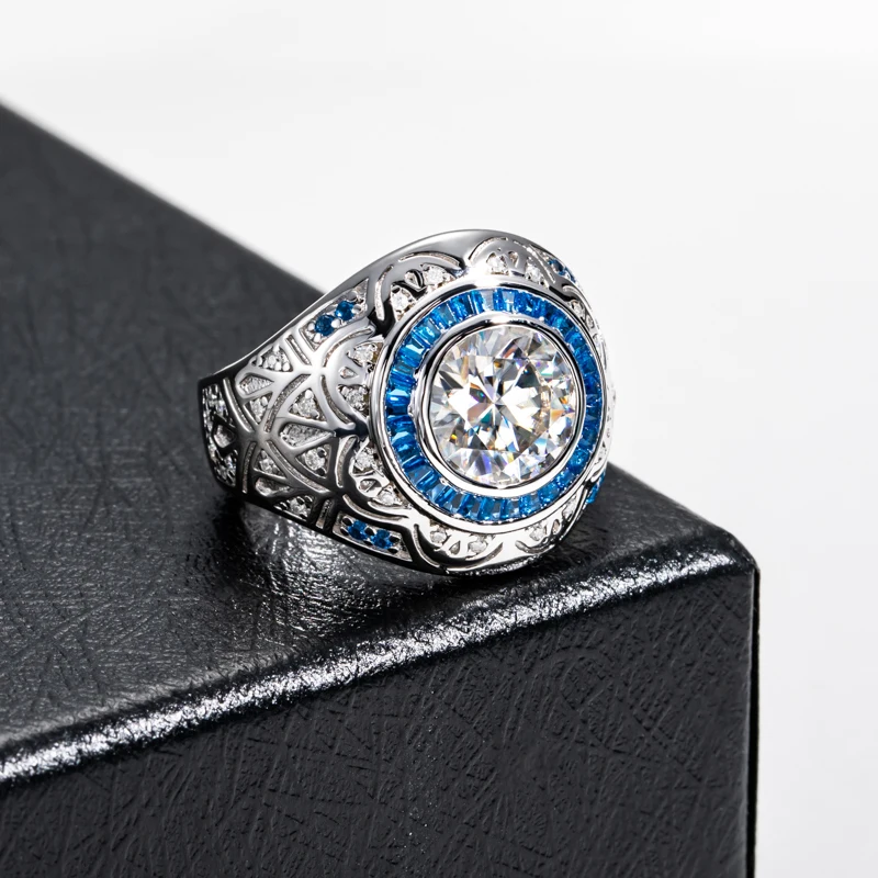 MossanRappr 3ct D اللون مويسانيتي الرجال خاتم الماس 925 فضة خمر الفاخرة الهيب هوب خواتم غرامة مجوهرات للرجال والنساء