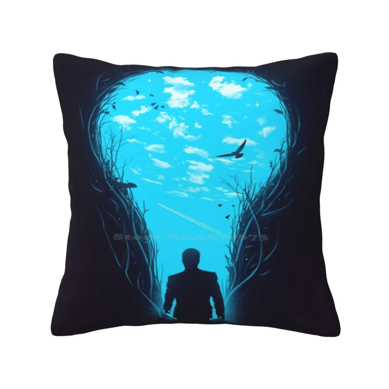 Bright Side Pillows Case Bedroom Home Decoration Silhouette Bright Side Flora Opening Clouds Birds Idea Light Bulb Key Hole Man