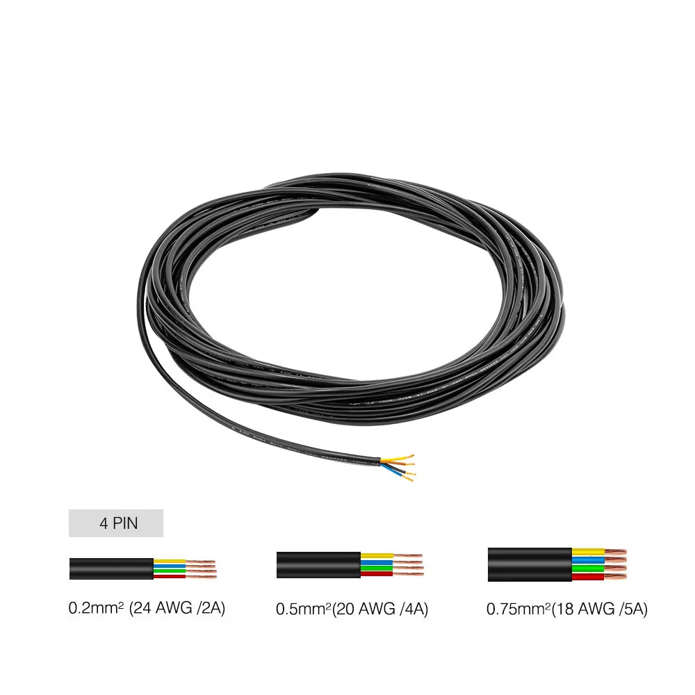 10M 2pin/3pin/4pin/5pin Outdoor Waterproof Electrical Cable 24/22/20/18/17 AWG Extend PVC Wire LED Strip Power Extension Cable