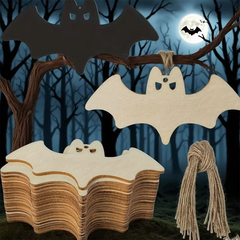 Halloween-Kunsthandwerk für Kinder: DIY-Malset aus Holz – Spinne, Fledermaus und Kürbis-Ornamente für die Party-Dekoration zu Hause, hängende Geschenke