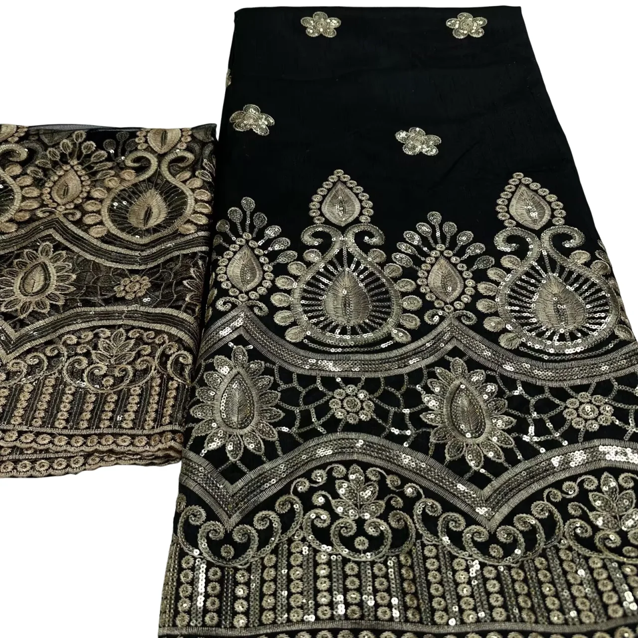 Nieuwe Pailletten George Kant 2025 Hoge Kwaliteit Indiase George Kant Stof Met Franse Netto Kant Stof Blouse Voor Trouwjurk 5 + 2 Yard