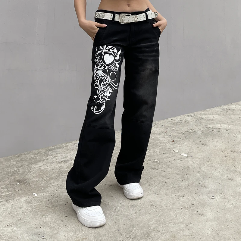 Jean Baggy Femme Taille Haute - Pantalon Jambes Larges Stretch Style Y2K Hip Hop - Survêtement Décontracté Loisirs - 2