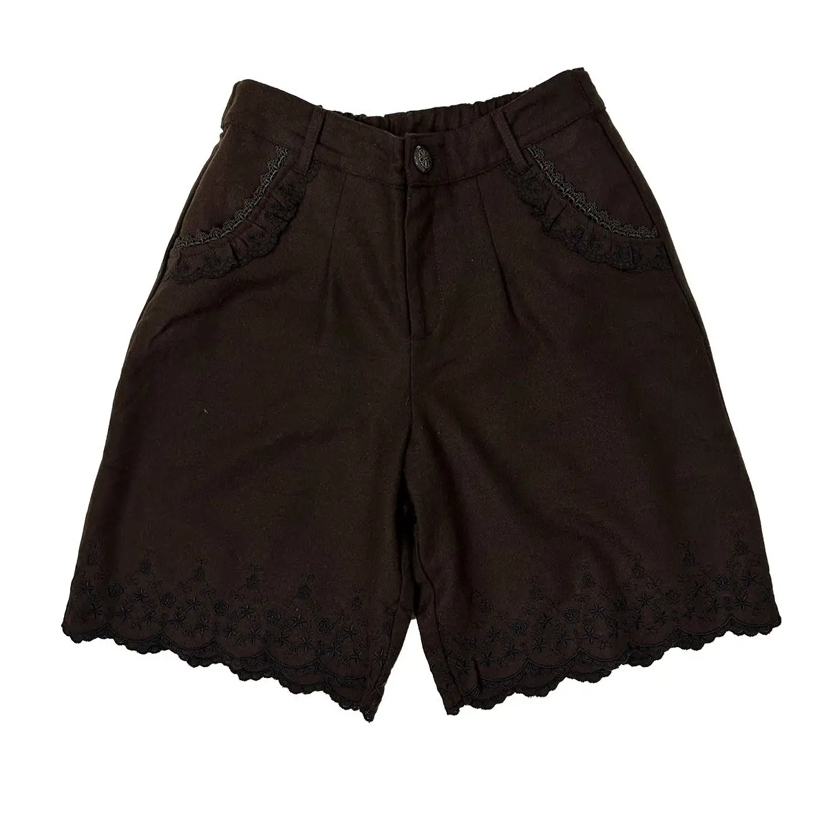 New College Style Japanese Five-point Pants Embroidered Solid Color Retro Temperament Woolen Shorts