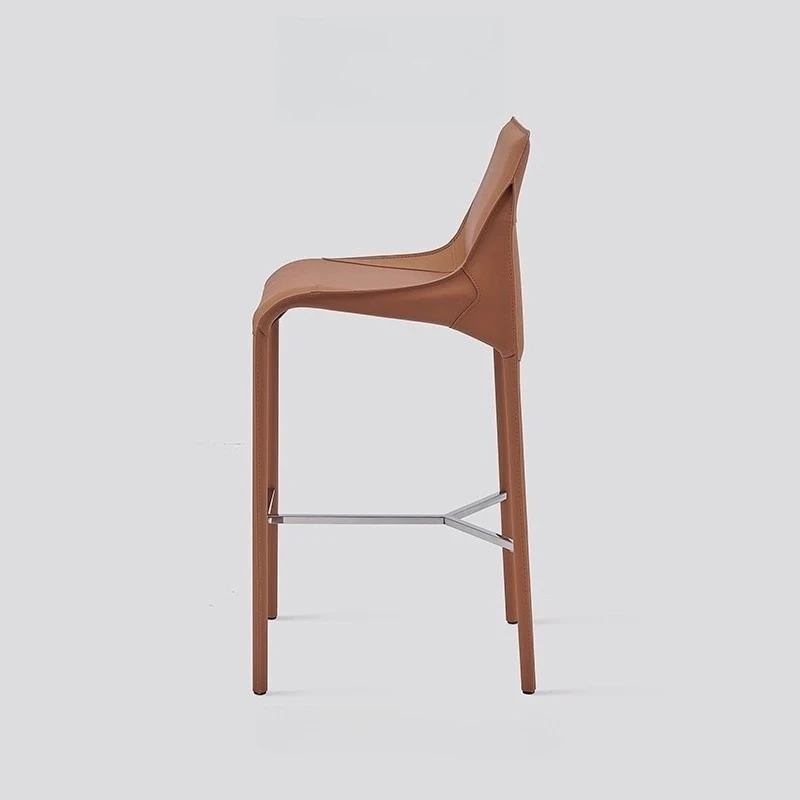 Italian Bar Stool Minimalist Saddle Leather Dining Chair Backrest High Stool for Home Island