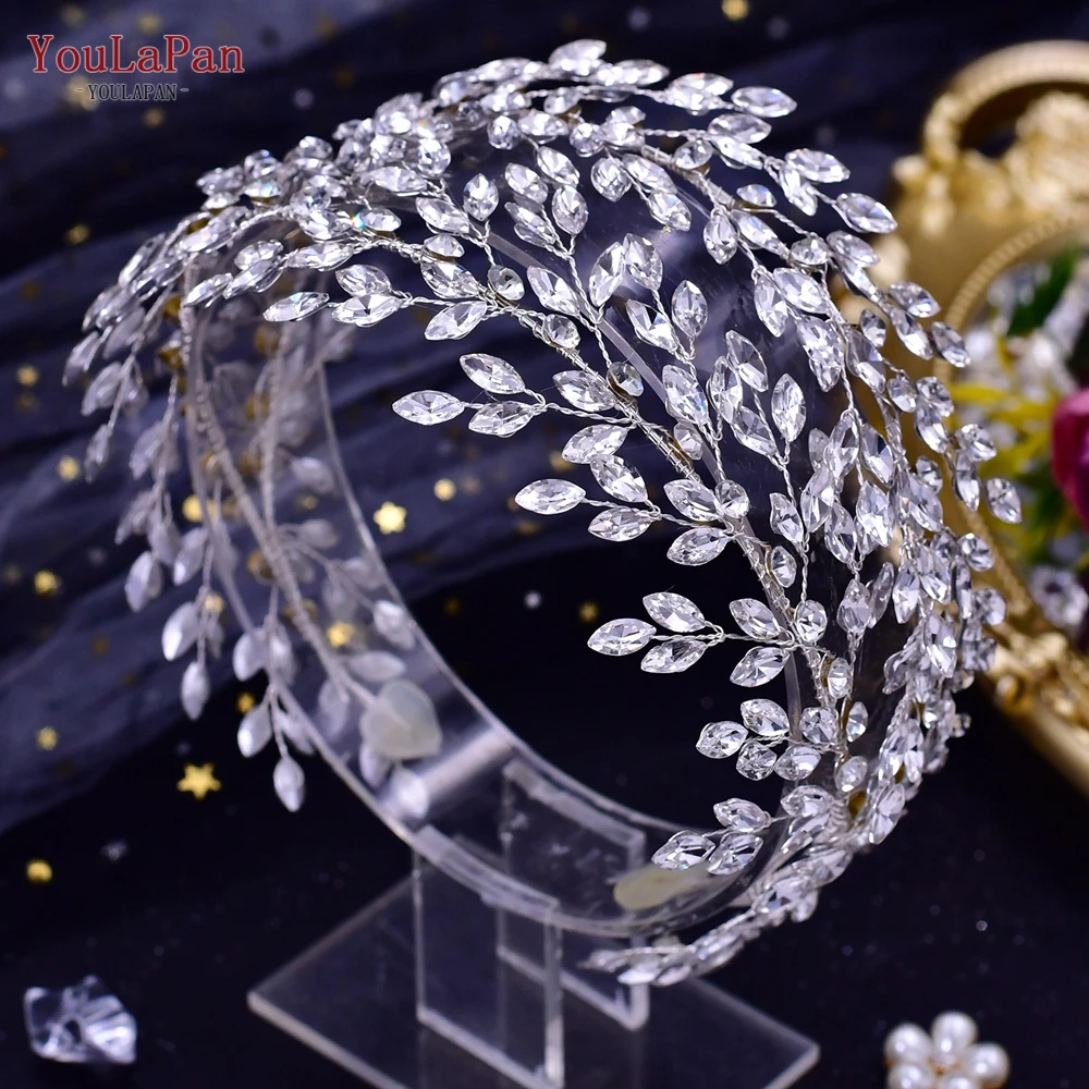 YouLaPan Rhinestone Bridal Hair Jewelry Bridal Tiaras Crystal Wedding Headpiece Bridal Crown Silver Crystal Headbands HP308