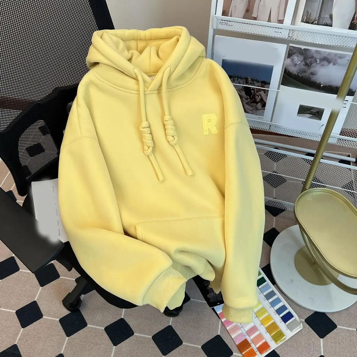 

Velvet printed hooded sweatshirt for autumn and winter 2025 new mid to long warm and versatile top for trendy women