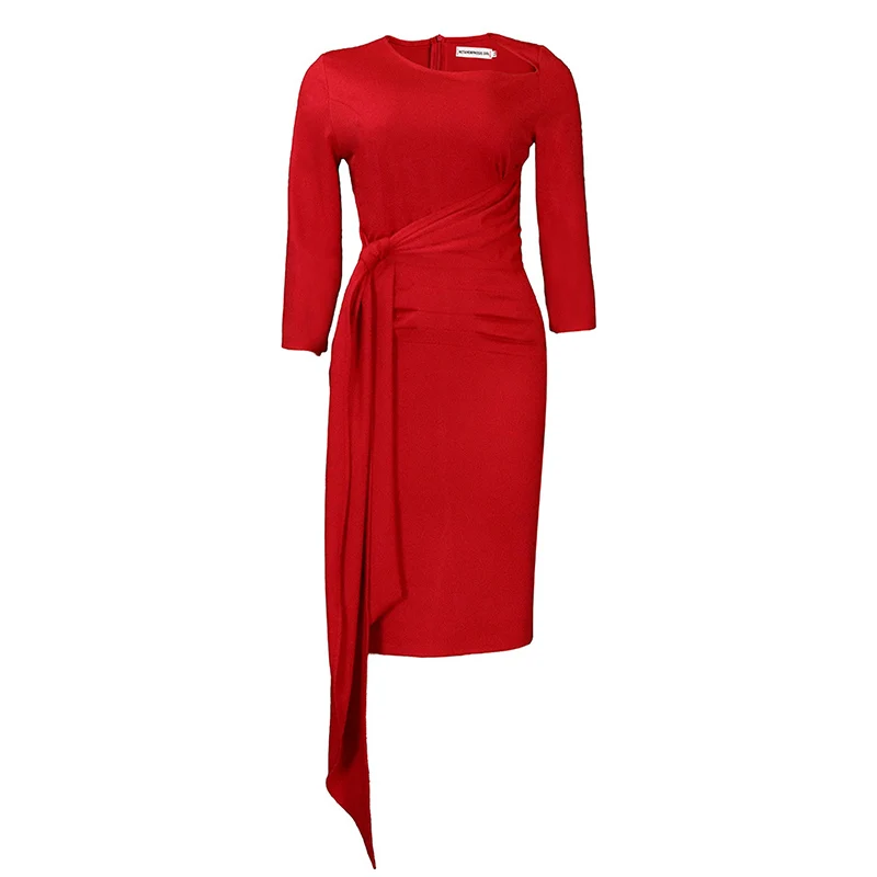 Spring Autumn Sexy Solid Color Elegant Plus Size Dress Women Three Quarter Sleeves Fashion Bandage Oversized Hip Package Dress