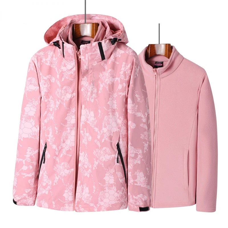 3 In 1 Women Winter Jacket Print Waterproof Windbreaker Outdoor Rain Hooded Fleece Ski Jacket Ladies Snowboard Warm Snow Coat