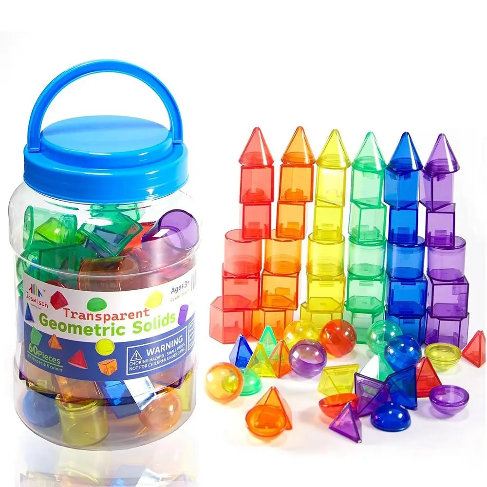 3D Kid Montessori Toy Translucent Creative Sensory Learning Toy with Storage Jar Geometric Shapes Blocks Montessori Table Toys