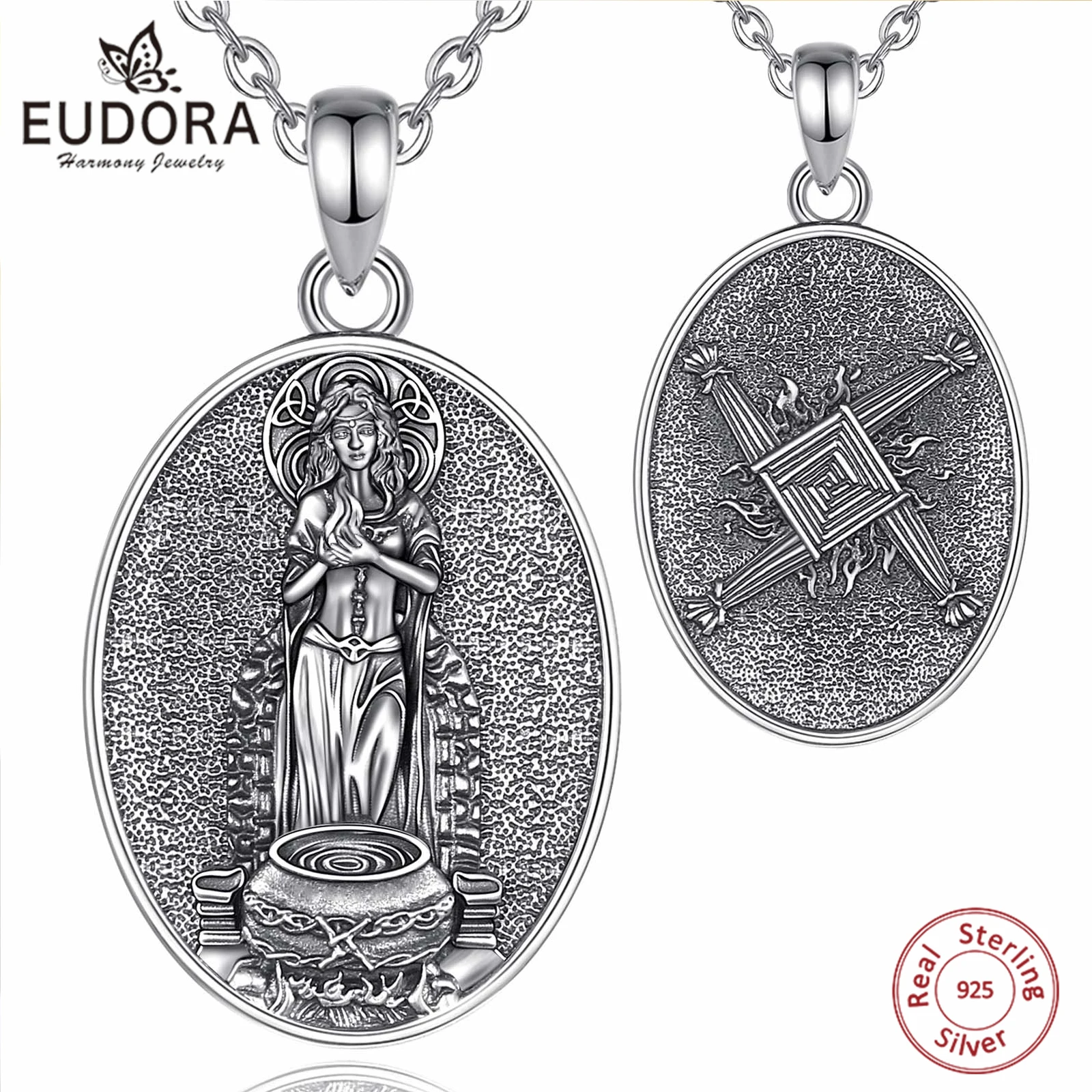 

Eudora 925 Sterling Silver Brigid Goddess Pendant Brigid's Cross Necklace Celtic Fire Amulet Wicca Pagan Jewelry Gift for Women