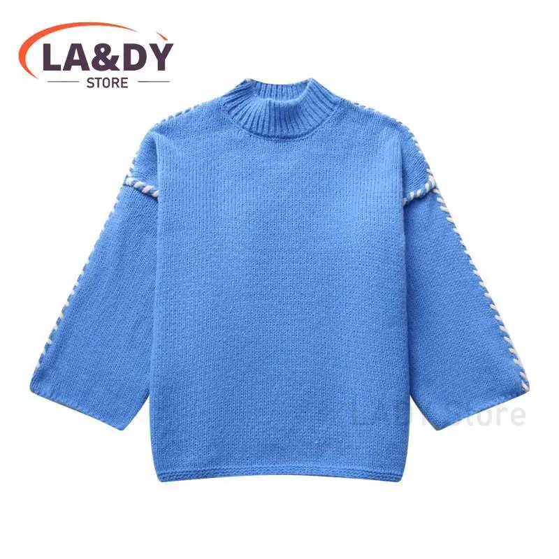 Sweater For Women 2024 Autumn Winter Fashion Half High Collar Female Solid Color Casual Loose Long Sleeves Knit Tops Pullover