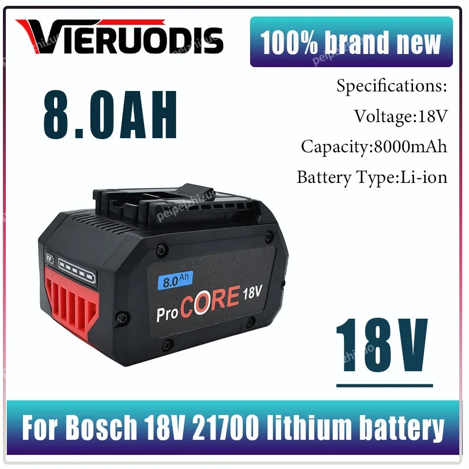 

For Bosch 18V 8.0AH 10.0AH 6.0AH Professional Cordless Tool BAT609 GBA18V80 BAT618 21700 Battery ProCORE Replacement Battery