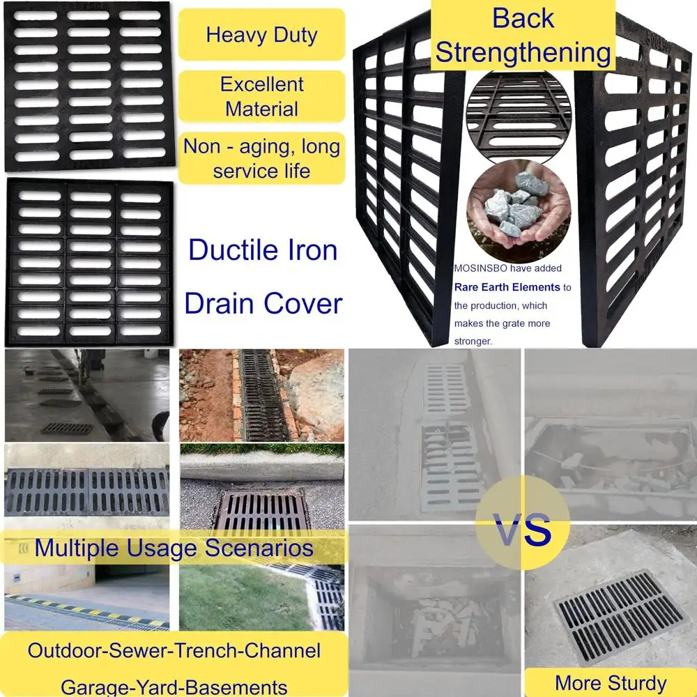 

Heavy-Duty 20x20 Cast Iron Outdoor Drain Cover, B-Class Replacement Grate for Driveways, Yards, and Garages