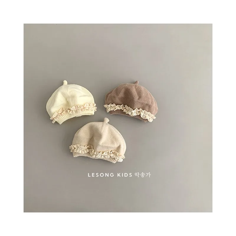 

New Spring Autumn Baby Girl Boy Knit Beret Hat Ruffle Trim Multi-Color Infant Fashion Beanie Toddler Cute Headwear A4176