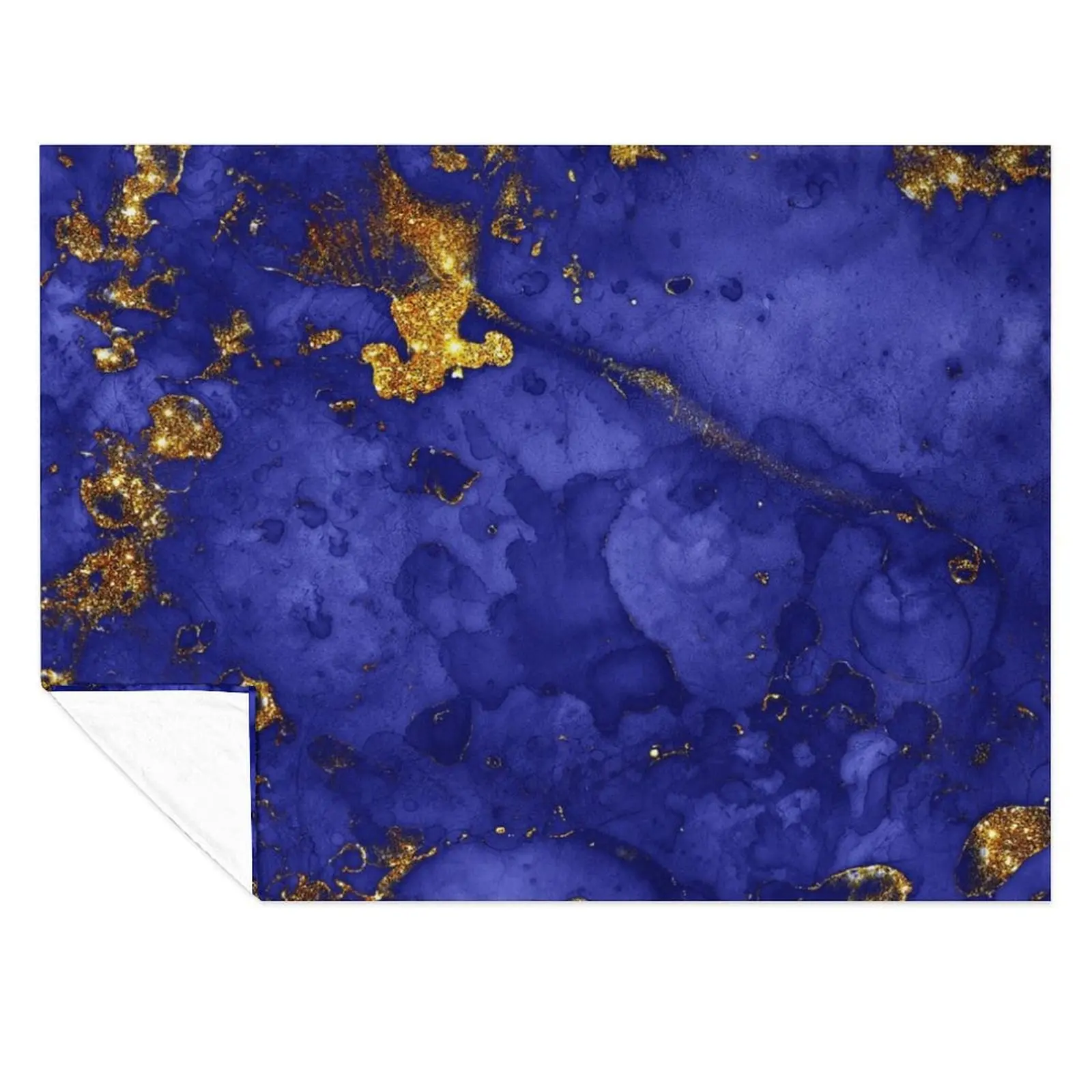 

Indigo Blue and Gold veined Faux Marble Throw Blanket Warm Picnic Stuffeds Blankets