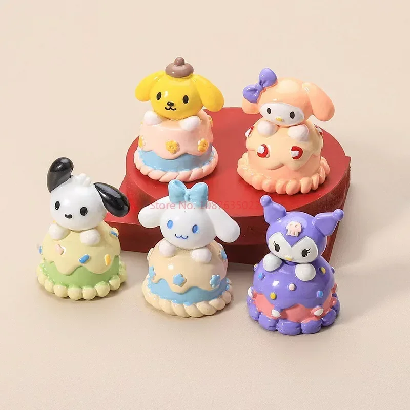 Sanrio Cake Party Series Figura Anime, Enfeites de carro, Acessórios Chaveiros, Decoração Desktop, Modelo Toy Presentes, DIY, 5pcs