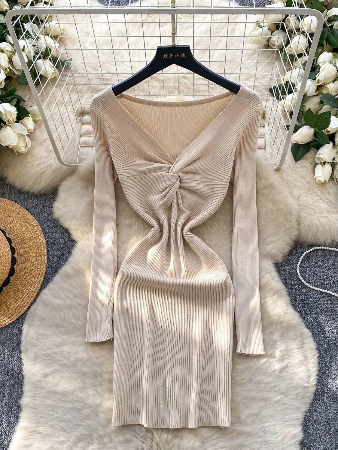 Slim Fit Long Sve V Ne Knitted Dr Wrap Waist High Waist a Line Skirt for Women Autumn Winter Faion Ci Commute