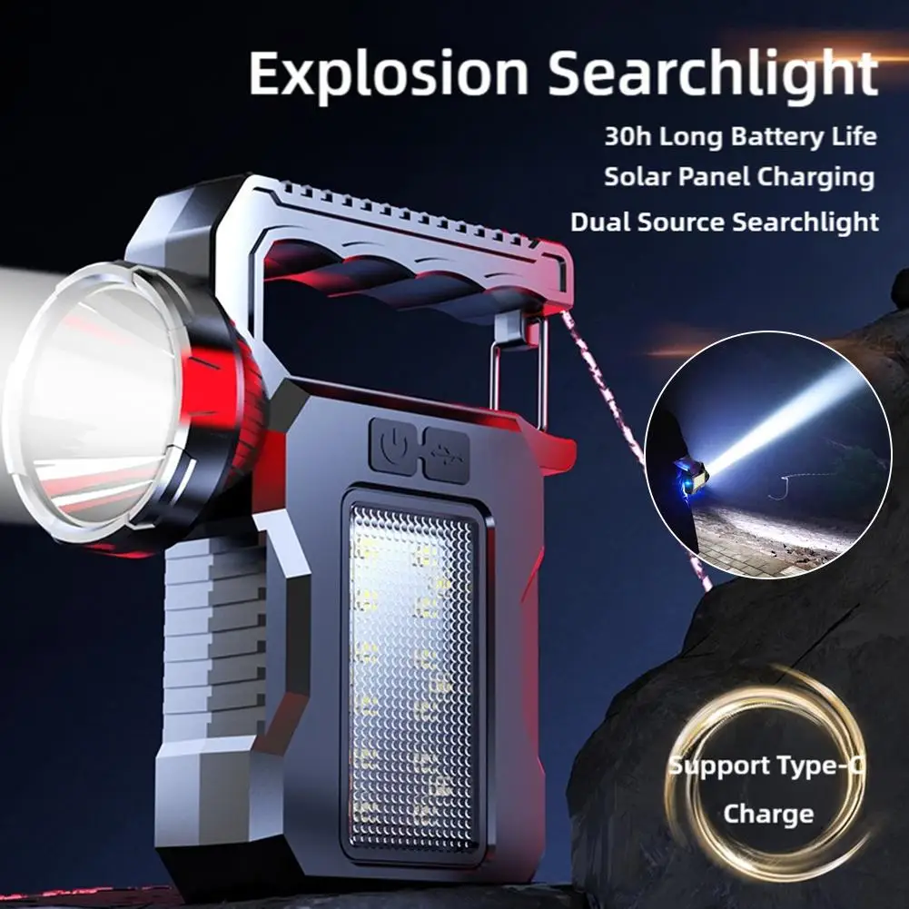 Handheld Flashlight Strong Light Low Light Side Light Red Blue Flash LED COB Flashlight TypeC Flash Charging Outdoor Searchlight