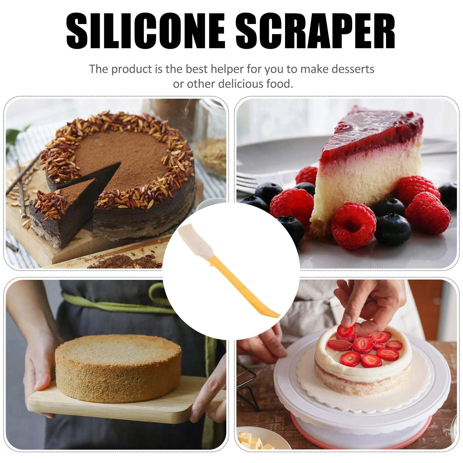 3 шт Набор силиконовых скребков Двусторонний инструмент для выпечки с гладкими краями для крема, масла, джема