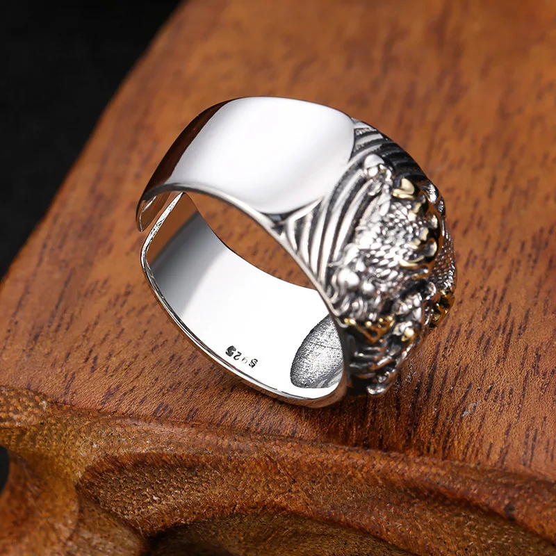 Wholesale S925 sterling silver ornament Thai silver domineering men personality elegant Tenglong ring open ring trend