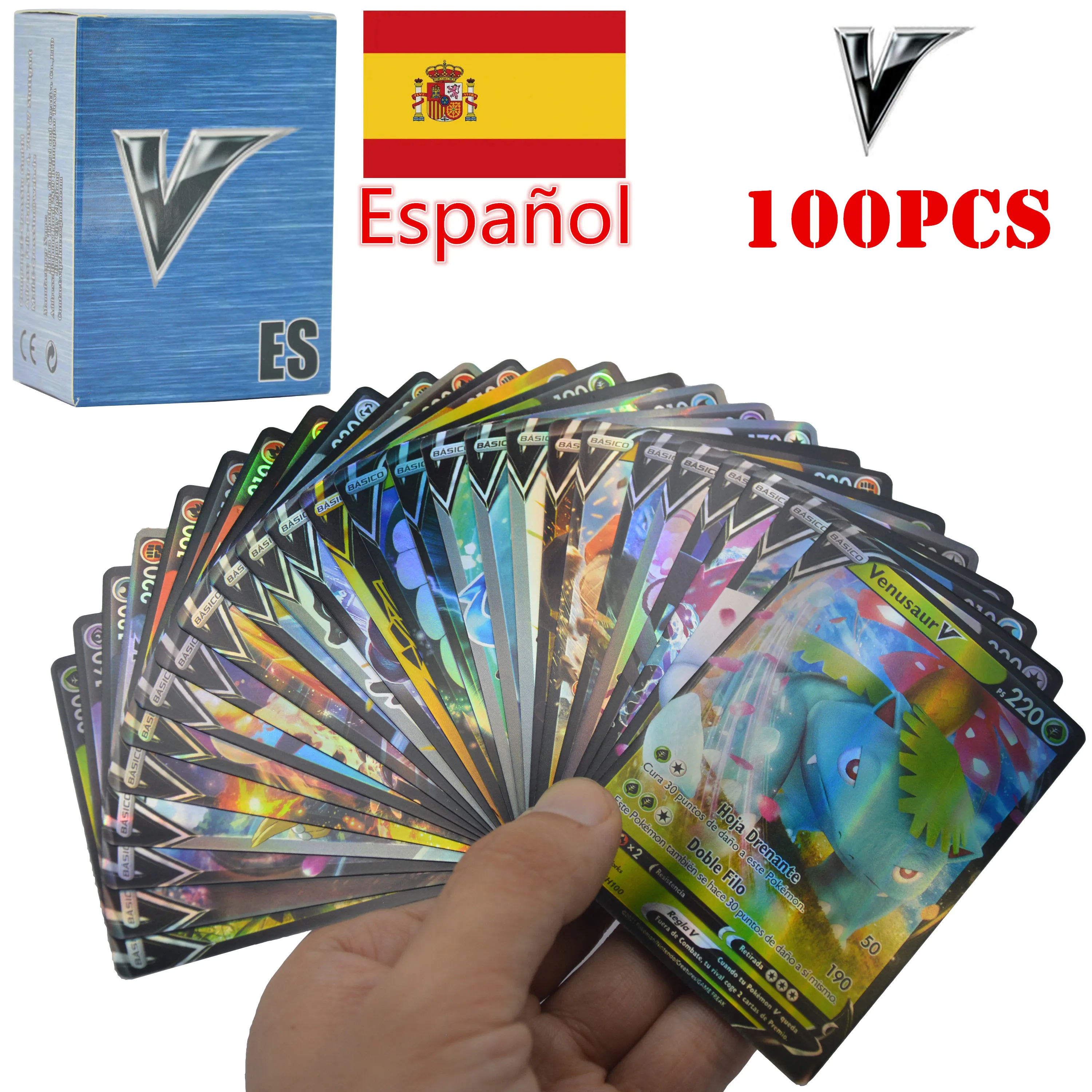 Cartas Pokémon en español, juego brillante, batalla española, holográfico arcoíris, Venusaur, juguetes comerciales, 50-100 piezas