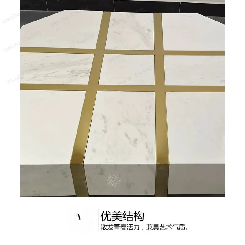 Premium living room stainless steel marble coffee table light luxury square sofa tea table