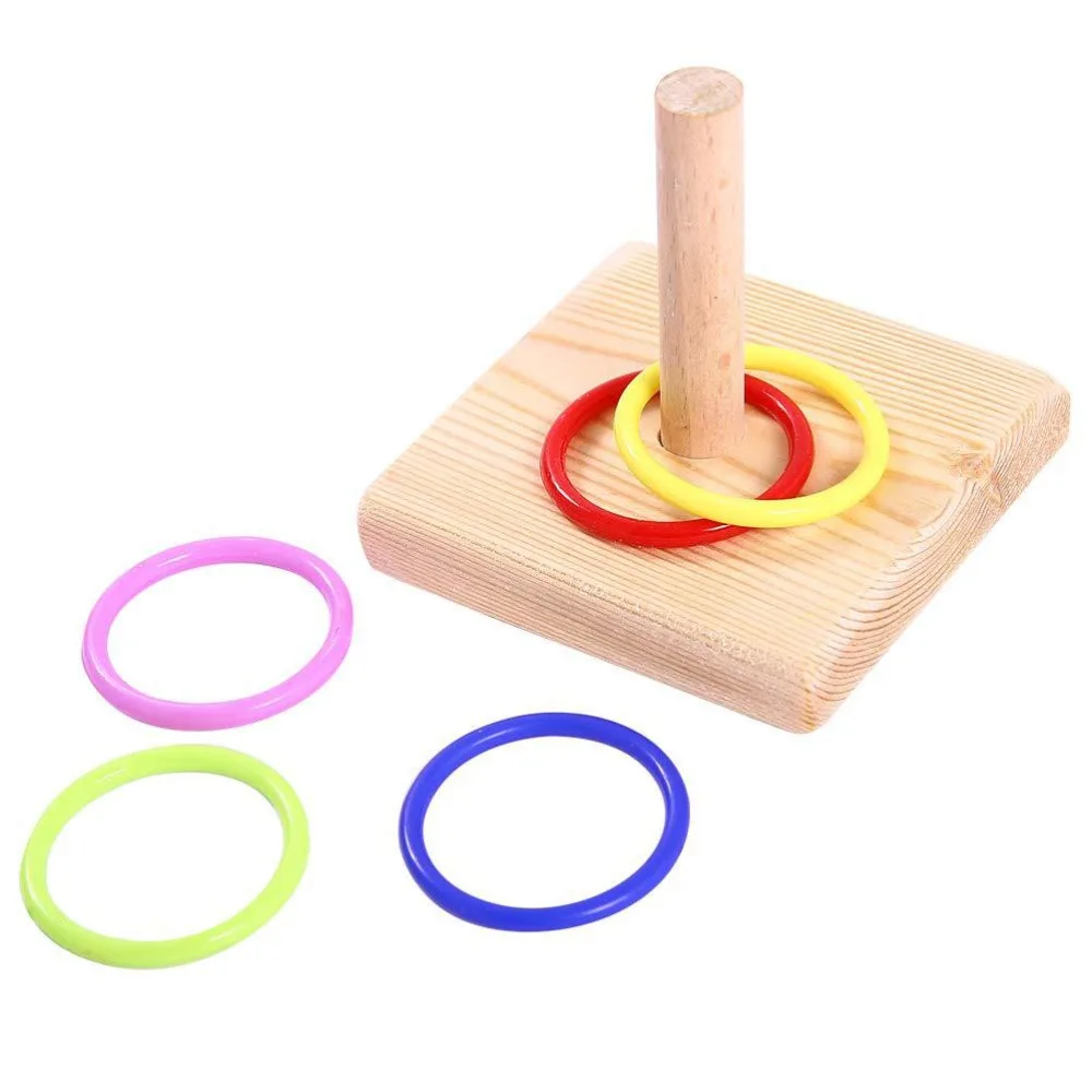 6PCS Natural Wood Base Stacking Ring Small Size Space Saving Bird Trick Stable Construction Daily Training Small Rings Set
