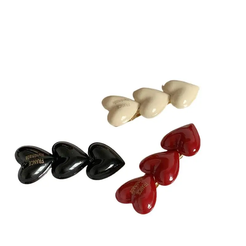 Vintage Pfirsich Herz Entenschnabel Clip Drei Kleine Herzen Haar Styling Mädchen Haarnadeln Weinrot DIY Haar Zubehör Für Frauen Mädchen