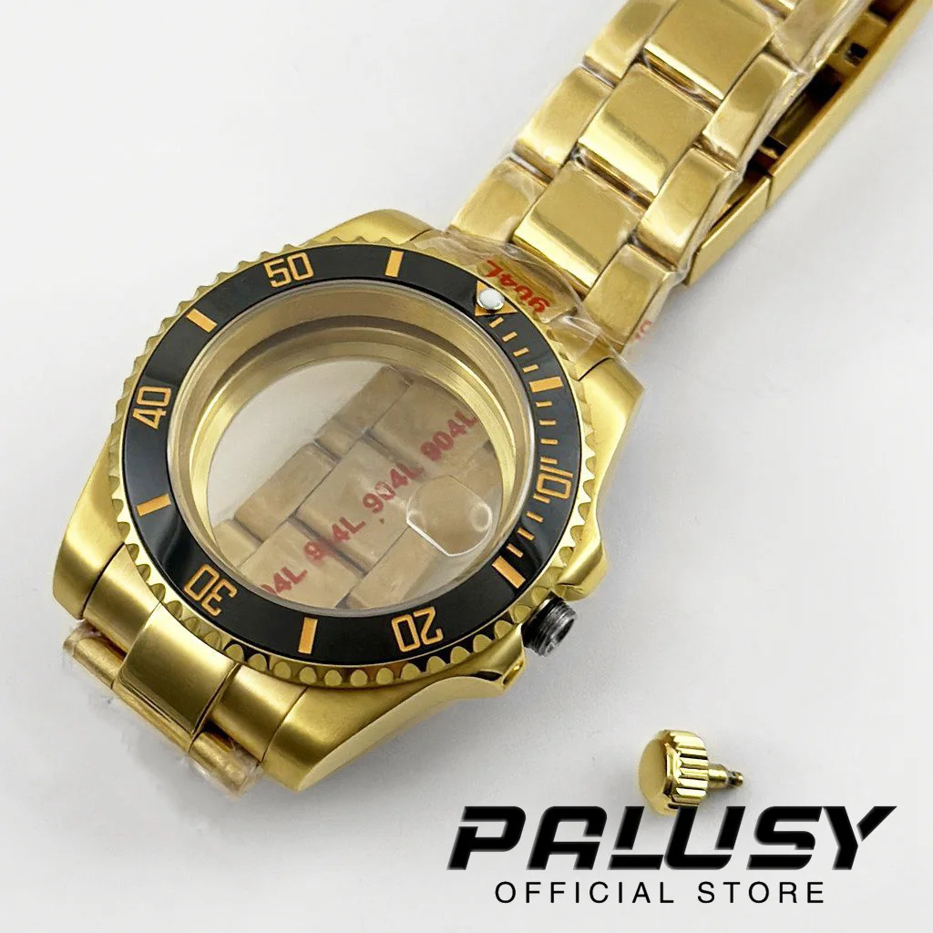 ทอง NH35 40mm DIVER กันน้ําสีดําทองเซรามิค BEZEL Fit สําหรับ NH34 NH35 NH36 ETA2824 การเคลื่อนไหว Sapphire Glass นาฬิกากรณี