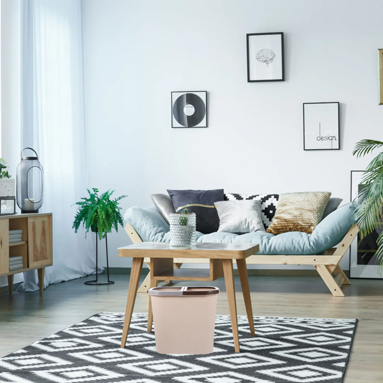 

1pc Dual Compartment Trash Can Dry Wet Sorting Waste Bin For Kitchen Household Plastic Garbage Container Space Saving