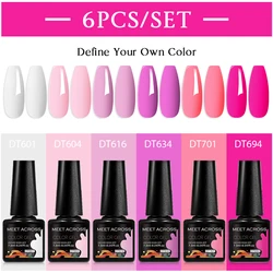 MEET ACROSS 6Pcs/Set 7.3ml Sparkly Red Pink Gel Nail Polish Glitter Semi Permanent Nail Art LED UV Gel Varnish Nail Supplies