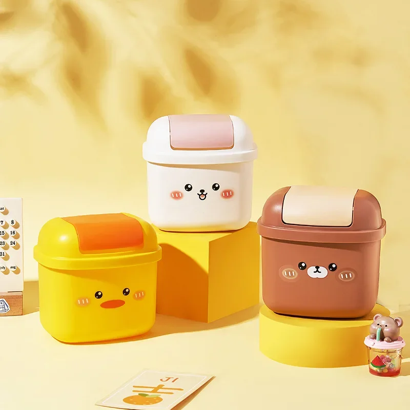 Cute Fun Desktop Trash Can Household Bedroom Living Room Miscellaneous Storage Bin Office Desk Press Mini Miscellaneous Bin