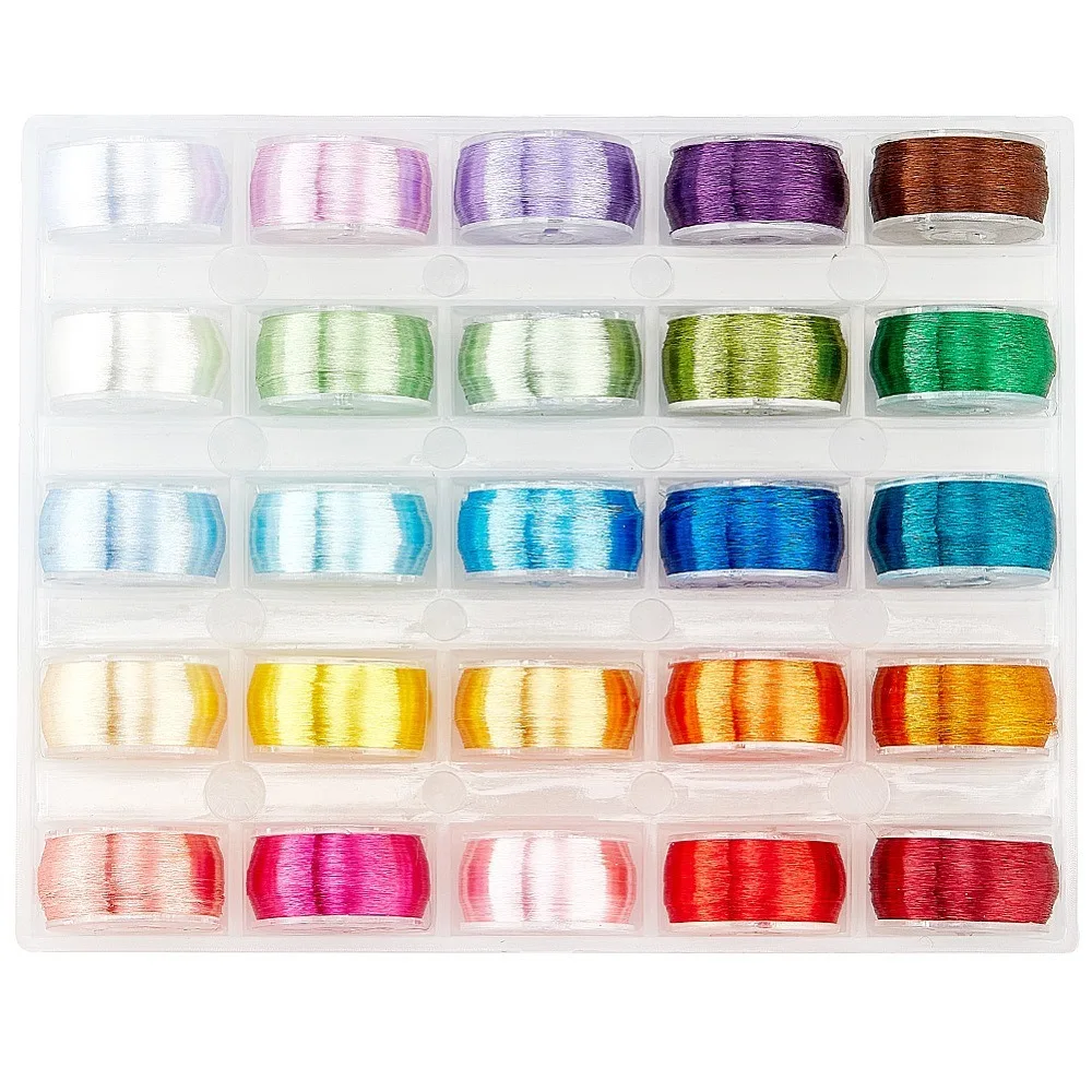 

1box 25 rolls 25 colors Polyester High Gloss Single-Strand Thread with Plastic Bobbin for Hanfu Hairpin Accessories Mixed color