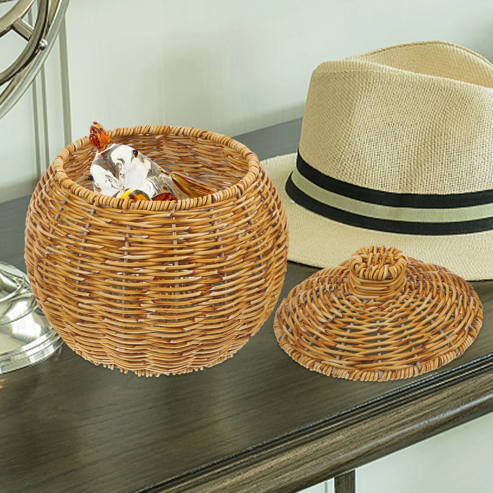 

Plastic Storage Basket Lidded Woven Baskets Multi function Toy Decorative Sundries Reusable Safe Home ganization Pet Storage