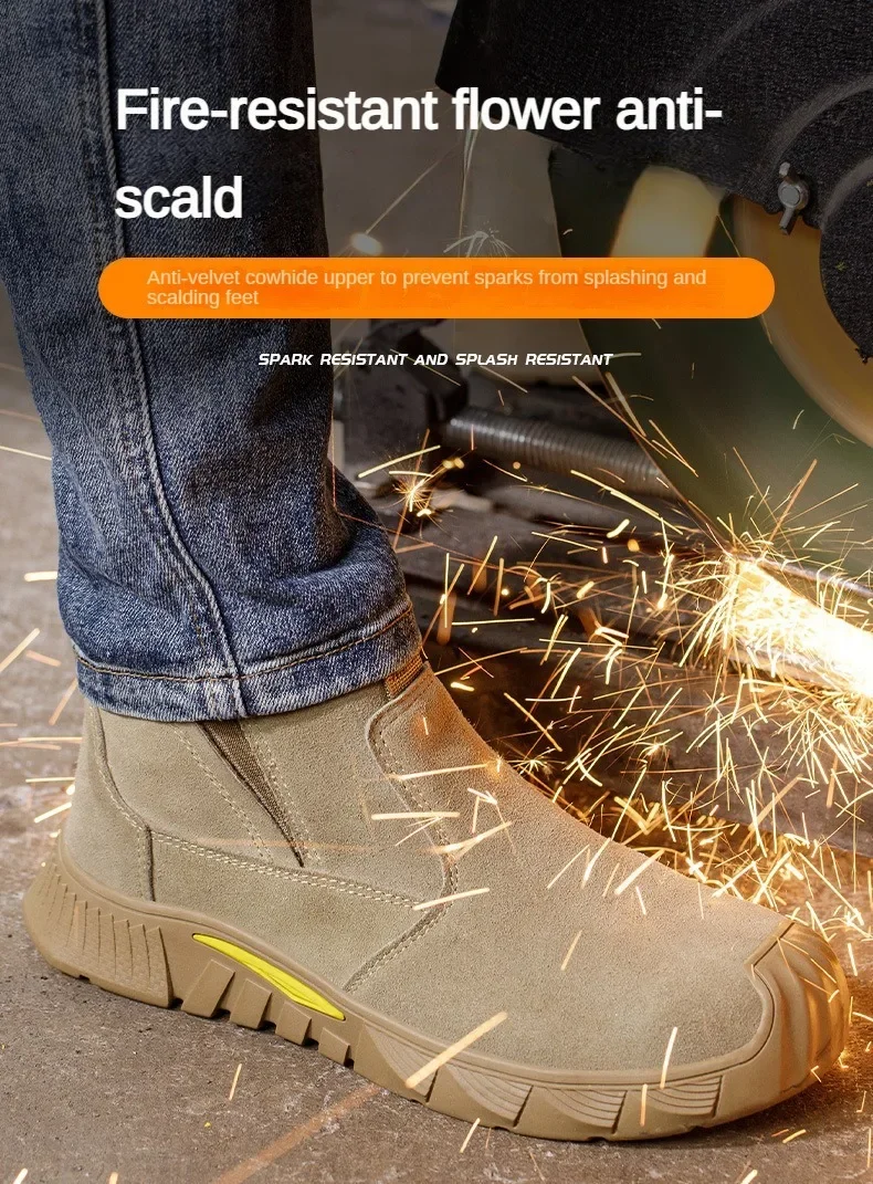 Stivali antinfortunistici da uomo Scarpe antinfortunistiche per saldatore Anti-Smash Materiale in pelle indistruttibile Stivali da lavoro Stivali di sicurezza con punta in acciaio Calzature